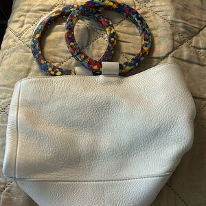 Simon Miller off white bucket bag with multi colored handles